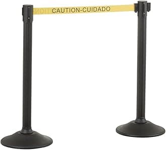 US Weight Sentry Stanchion with Retractable Belt, Easy Connect Assembly, Black, 6.5' Caution Belt (2 Pack)