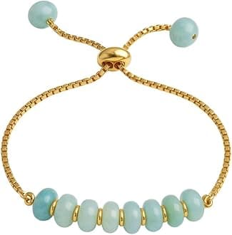 Gempires Amazonite Rondelle Beads Bolo Bracelet for Women, 14k Gold Plated Adjustable Bracelet, Bridesmaid Gift, Amazonite Jewellery for Women