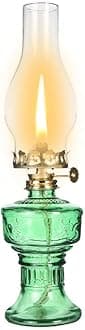 Rustic Oil Lamp Lantern Vintage Green Glass Kerosene Lamp 12.5''Chamber Oil Lamps for Indoor Use Home Decor Classic Old Hurricane Oil Lamp for Emergency Lighting