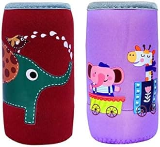 The Cheeky Kidzz Soft Reusable Baby Feeding Bottle Cover Sleeve Animal Printed Suitable for 120ml 150ml 220ml 240ml Slim Neck Milk Feeder Bottles(Pack of 2) (Zebra,Elephant)