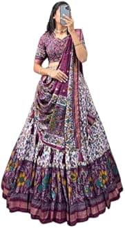 Sarathybiz Woman's perfectly Navratri Collection Tussar Silk Lehenga Choli Patola Print with Foil Work