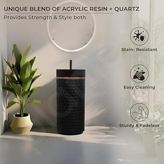 Plantex Acrylic Resin & Quartz Matt Pedestal Basin For Bathroom/One Piece Pedestal Free Standing Round Wash Basin For Living Room/Hotel (Black)