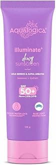 Aqualogica Illuminate+ Dewy Sunscreen Gel SPF 50+ PA++++ with Wild Berries & Alpha Arbutin | Broad Spectrum SPF 50+ PA++++ | UVA/B & Blue Light Protection | Evens Skin Tone | Fragrance-Free & No White Cast | For Luminous & Sun Protected Skin | 125 g