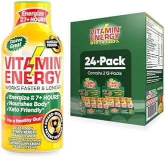 Vitamin Energy B12 Energy Shots | Natural Healthy Energy & Focus Drink | Sugar-Free Carb-Free Supplement | Vitamins B6, B12 | Energize up to 7+ Hrs | Mango - 1.93 fl oz (Pack of 24)