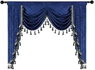 Royal Blue Curtain Valance for Living Room Thick Chenille Window Curtains for Bedroom Waterfall Valance, Rod Pocket (W69inch, 1 Panel)