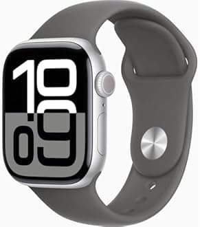 Apple Watch Series 10 [GPS + Cellular, 42mm] - Silver Aluminum Case with Stone Gray Sport Band, S/M (Renewed)