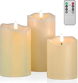 ANGELLOONG Flickering Flameless Candles, Realistic Battery Operated Candles with Remote and Timer, Set of 3 LED Candles for Room Fall Home Wedding Decor Centerpieces Table Party Valentines Decorations
