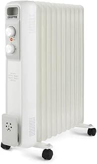 Geepas Oil Filled Radiator Heater 2500W, 11 Fin | Portable Electric Heater 3 Heat Settings | Adjustable Thermostat Safety Cut-off Overheat Protection Energy Efficient Heating | 2 Year Warranty White