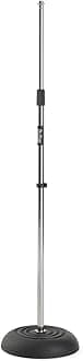On-Stage MS7201C Round-Base Mic Stand (Supports Dynamic and Condenser Microphones, Height Adjustable 33"–60", Standard 5/8"-27 Threading, 7 lb, 10" Metal Base, Rubber Feet, Cable-Management Clip)