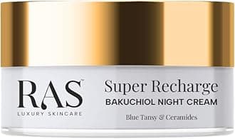 Ras Luxury Oils Super Recharge Night Cream with Bakuchiol (Natural Retinol) & Peptides| Anti-aging Formula | Hydrates & Strenghten Skin Barrier | Reduces Fine Lines & Wrinkles | Luxury Skincare | 8gm