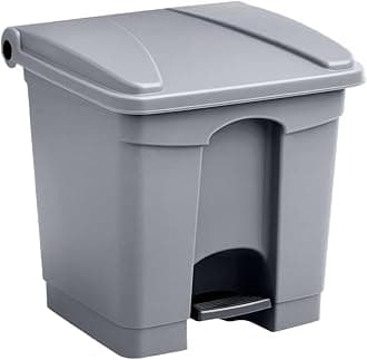 Trash Can with Foot Pedal, Hands-Free Recycle Bin, Gray, 8 Gallon Rectangular Step-On Commercial Garbage Can for Restaurant/Office/Kitchen