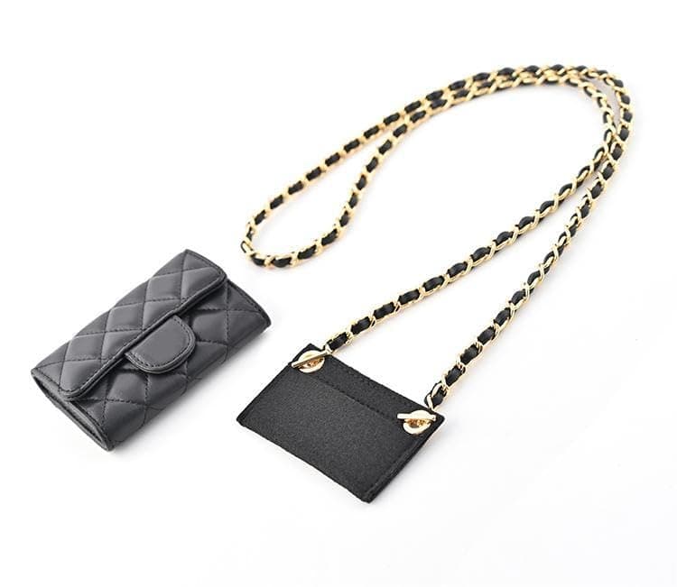 Conversion Kit (Insert+Chain) for Chanel Card Holder Wallet On Chain, Handmade Conversion Kit for CF Classic Wallet Purse, DIY Conversion Kit for CC CF TriGeBAYAJIAZitfold Wallet (Silver Chain, 100cm)