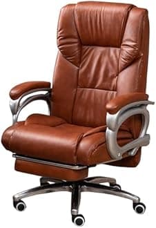 Genuine Leather Office Chair, Comfort Executive Computer Chair Ergonomic Swivel Task Chair with Adjustable Back and Footrest for Heavy People,Amber-One Size
