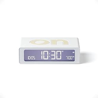 LexonFlip Mini digital alarm clock, On Off LED clock with Adjustable Brightness, Rechargeable or Mains Powered, Sleek Retro Bedroom Decor Ideal for Alarm Clocks Bedside Use - White