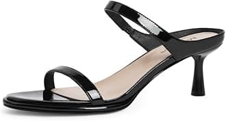 Modatope Two Strap Heeled Sandals for Women Kitten Heel Rounded Toe Heels Women Slip on Open Toe Sandals