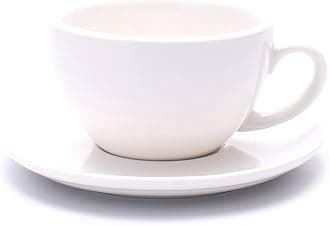 Cappuccino Barista Cup and Saucer Latte Art & Americano, New Bone China Coffee Shop Use (Glossy White, 8.5 oz)