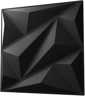 Anigma 3D PVC Wall Panels, 5 Different Shapes, White/Black, Easy Installation, 12 Panel Pack, 500x500mm Each Panel (Polygons/Black)