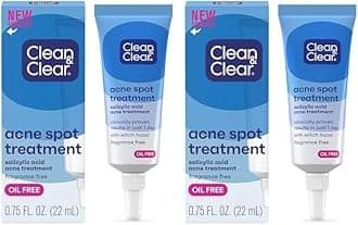Clean & Clear Acne Spot Treatment Gel Cream with 2% Salicylic Acid, Oil-Free Topical Acne Treatment with Witch Hazel for Clinically Proven Results in 1 Day, Fragrance Free, 0.75 fl. oz (Pack of 2)