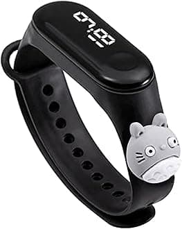 Digital Dial Waterproof Stylish & Fashionable Wrist Smart Watch LED Band for Kids, Colorful Cartoon for Boys & Girls (Removable Silicon Strap) (Black Grey Mouse)