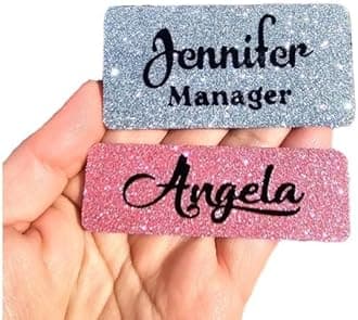 Custom Fine Glitter Name tag PIN or Magnet Work Badge Gloss Sealed Sparkle Personalized Custom Bling 1x3 or 1.5x3 Gift Nurse Job (Red)