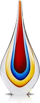 9" Tall Sculpture Hand Blown Glass Decor, Paperweight for Office Desk, Modern Glass Art Figurines Mediterranean Beach House Decor, Living Room Coffee Shelves Table Top Decoration (Red)