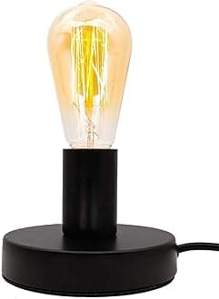 Industrial Table Lamp Base E26/E27 Ceramic Base Holder, Vintage Small Desk Lamp with Plug in Cord On/Off Switch Edison Lamp for Home Lighting Decor (Small)