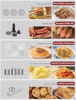 Vospeed 9 IN 1 Stand Mixer, 850W Tilt-Head Multifunctional Electric Mixer with 8 QT Stainless Steel Bowl, 1.5L Glass Jar, Meat Grinder, Hook, Whisk, Beater Dishwasher Safe