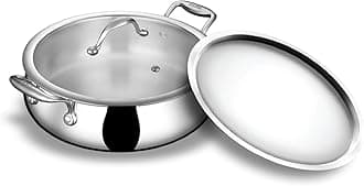 Stahl Artisan Triply Stainless Steel 28 cm 5.5L Biryani Handi with Dual lid, Steel Lid for Dum & Glass Lid for Serving | Biryani Pot, Gas & Induction Compatible | Non-Toxic, Less Oil, Stick Resistant