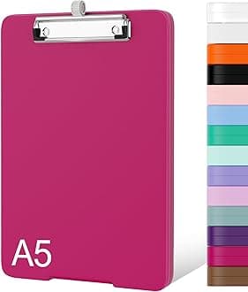 Piasoenc Small Clipboard with Storage, A5 Organization Box with Pen Holder, Plastic Clipboard with Low Profile Clip for Nurses, Teachers, Lawers, Red