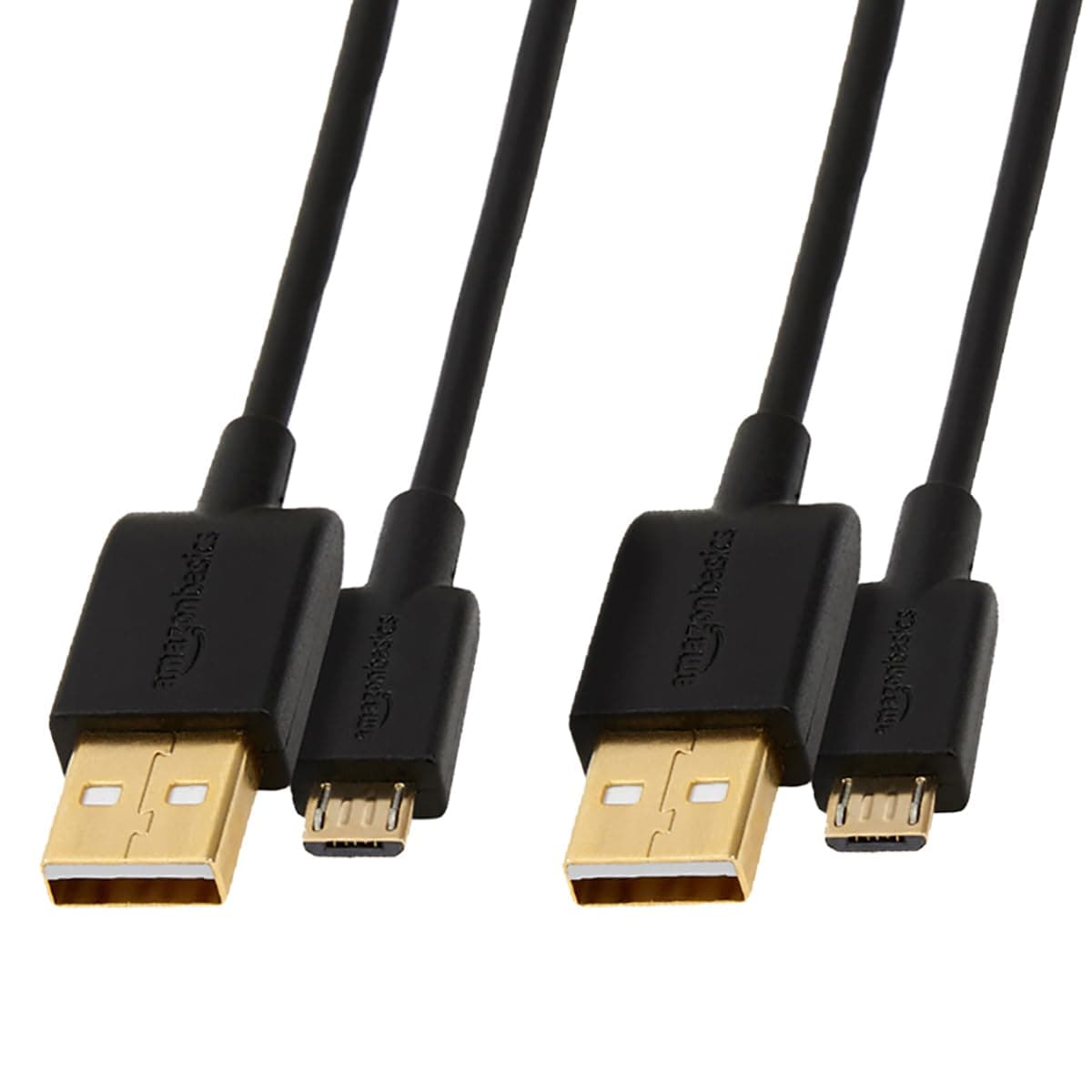 – Amazon Basics 2-Pack USB-A to Micro USB Charging Cable, 480Mbps Transfer Speed with Gold-Plated Plugs, USB 2.0, 1.82 m, Black