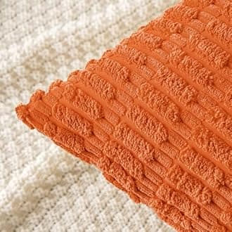 MIULEE Pack of 2 Orange Corduroy Decorative Euro Sham Pillow Covers 24x24 Inch Soft Boho Striped Throw Pillow Covers Modern Farmhouse Home Decor for Summer Sofa Living Room Couch Bed