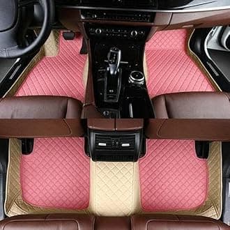 Custom All-Weather Protection Leather Car Floor Mats for Cars Sedan SUV Sports Car Waterproof Floor Mat (Pink&Beige)