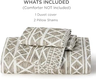 Bedsure Boho Duvet Cover Queen Size - Boho Bedding Duvet Cover Set for All Seasons, Jacquard Shabby Chic Home Bedding, Comforter Not Included (Khaki, Geometric, Queen Size,90" x 90")