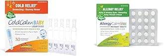 Boiron ColdCalm Baby Drops for Cold Symptoms and AllergyCalm Kids Tablets for Allergy Symptoms - 30 Count Liquid Doses and 60 Count Tablets