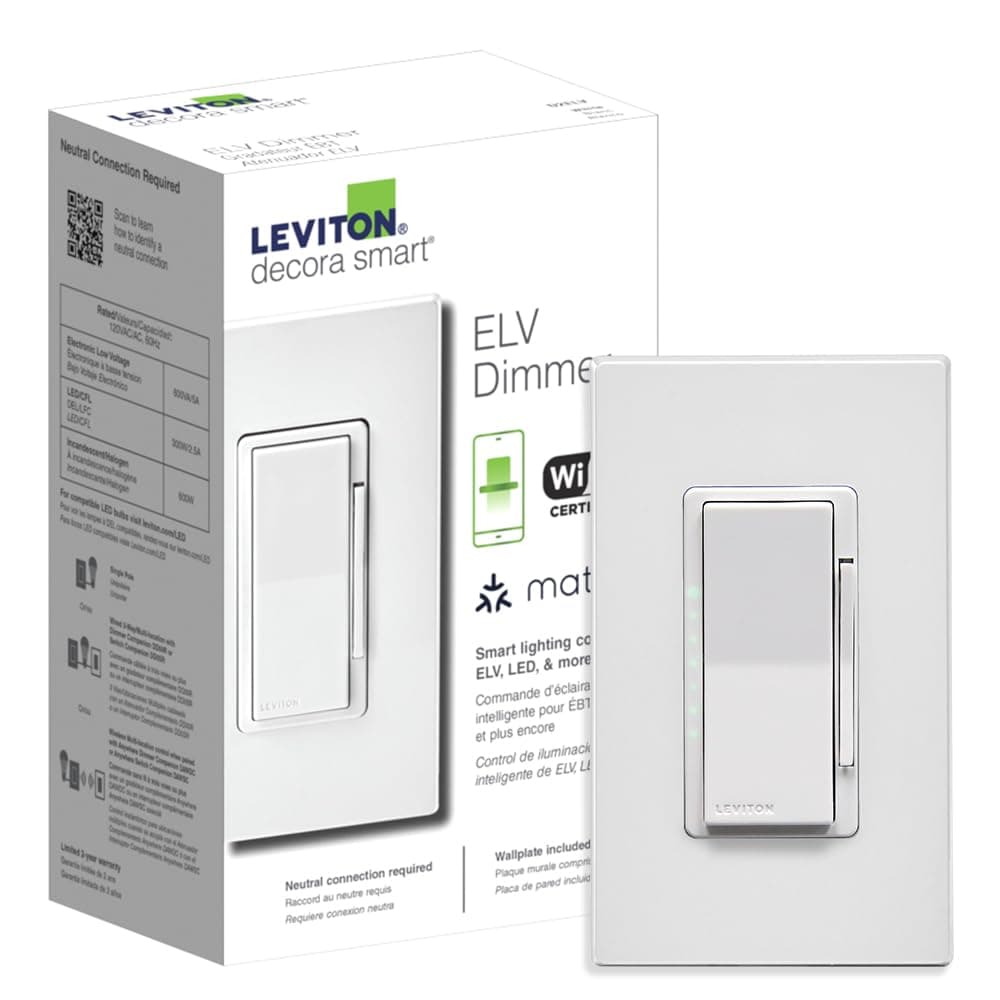 Decora Smart ELV/LED, Phase Selectable Dimmer Switch, Wi-Fi 2 Generation, Neutral Wire Required, D2ELV-1BW
