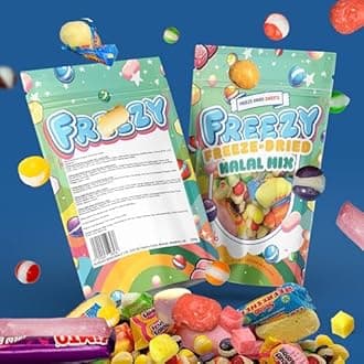 Freezy Freeze Dried Candy Bundle, Halal Mix (Pack of 6) 720 gms, Sour American Sweet, Freezed Dried, Refresher Sweets, Fruit Salad and Vimto Bar