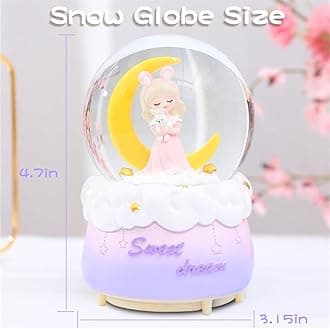 Azonee Snow Globes, Crystal Ball with Musical, LED Lights, Cute Princess Snow Globe, Manual Snow Drifting, Gifts for Girls, Birthday New Year Gift for Girls Aged 3-12 (Pink)