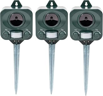 Pestbye® Battery Operated Motion Activated Waterproof Cat Repellent Quick Fix Ultrasonic Cat Scarer with Ground Stake - Set of 3