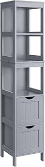 VASAGLE Bathroom Cabinet Stand Storage Cabinet 2 Drawer Chest 3 Open Compartments Bathroom Living Room Kitchen Furniture Dove Grey BBC066G02