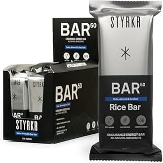 Energy Bars by Styrkr - Pack of 12 Rice Bars for Cycling & Running - Date, Almond & Dark Chocolate - Approved by Endurance Athletes - 50g of Carbs via Advanced Dual-Carb Formulation - BAR50 - 12x