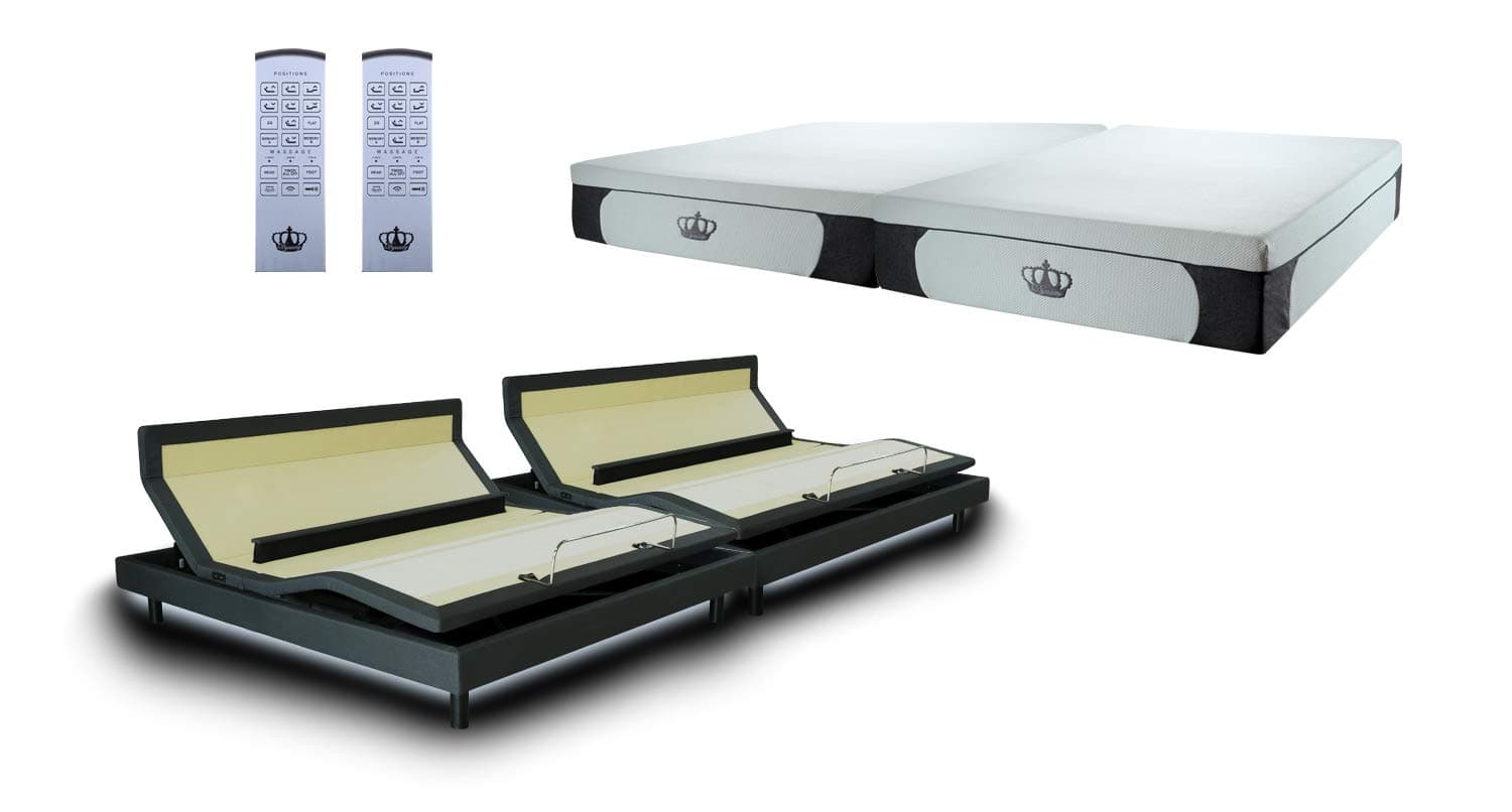 DynastyMattress Split King Adjustable Bed Frame with Memory Foam Mattress