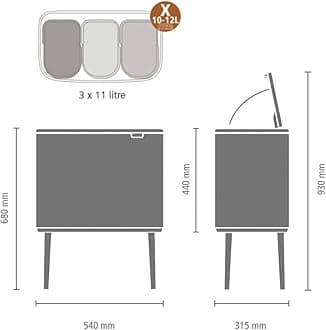 Brabantia Bo Touch Bin With Plastic Buckets, 3 X 11 L-White, Steel, 3 Inner