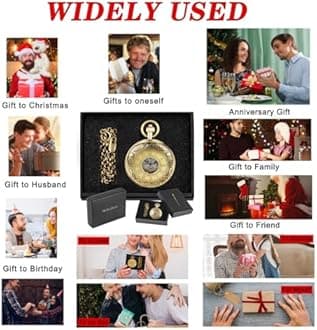 Tiong Vintage Mechanical Pocket Watch Unique Tourbillon Moon Phase Roman Numerals Scale Double Hunter Pocket Watches & Gift Box