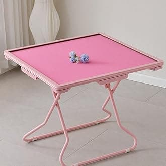 Mahjong Table Foldable, Mahjong Table, Domino Table with Drawers and Cup Holders, PVC Straight Edge Card Table, Wear-Resistant Desktop for Clubs, Bars (Pink)