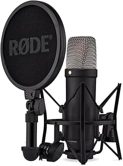 RØDE NT1 5th Gen Large-Diaphragm Studio Condenser Microphone - XLR & USB Outputs - Shock Mount & Pop Filter Included - Music Production, Vocal Recording, Podcasting - Black - Professional Audio
