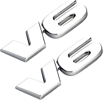2 PCS V6 Metal Emblem, 3D V6 Nameplate Logo Badge Sticker Car Bumper Decal, Self-Adhesive Metal Emblem Sticker Exterior Decor for Vehicle Trunk Tailgate Side Fender (Silver)