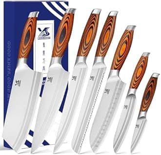 MSY BIGSUNNY 7-PCS Kitchen Knife Set, German Stainless Steel for Chef Knife Set with Pakkawood Handle, Perfect Cutlery Set Gift
