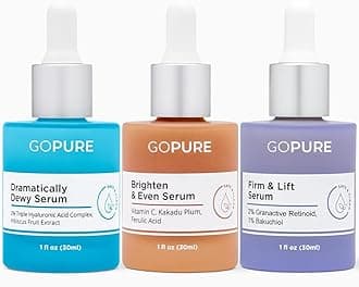 goPure Power Serum Trio Set - Radiant Vitamin C Serum, Hydrating Hyaluronic Acid, Bakuchiol and Retinol for Visibly Brighter, Moisturized, and Firmer-Looking Skin - Set of 3, 1.0 fl oz