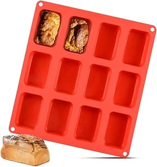 CAKETIME Silicone Mini Loaf Pan, 12 Cavities Nonstick Food Grade for Baking Mini Bread, Brownie, Cornbread, Cheesecake & Chocolate (1 Pack)