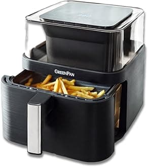Clearview 7QT Air Fryer, 360° Window, PFAS-Free Ceramic Nonstick Drawer & Tray, Up to 400°F, 13 Presets, Shake Reminder, Keep Warm, Delay Start, Dishwasher Safe